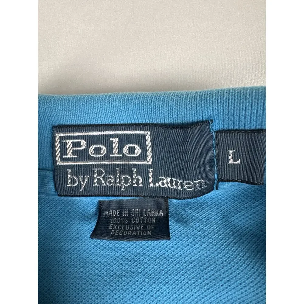 polo ralph lauren Men’s L Blue Short Sleeve Polo Shirt Pink Pony 100% Cotton